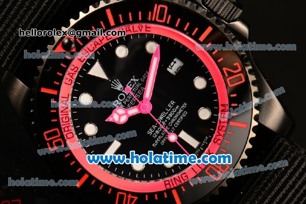 Rolex Sea-Dweller Deepsea Asia 2813 Automatic PVD Case with Black Nylon Strap and Hot Pink Diver Index - Click Image to Close